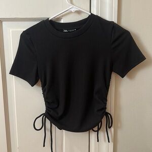 ZARA black ribbed top with adjustable tie sides size S